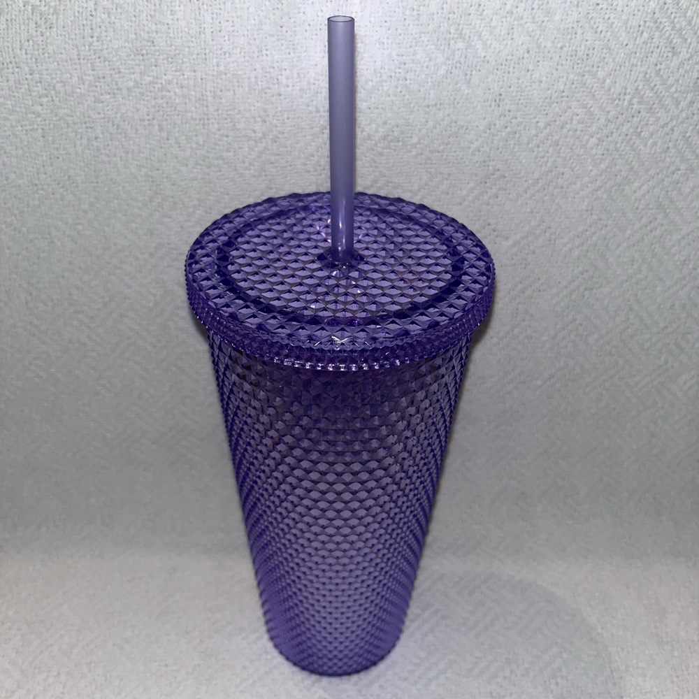 💜 Purple Acrylic Iridescent Textured Diamond Tumbler Cup with Straw 24-Ounce NEW